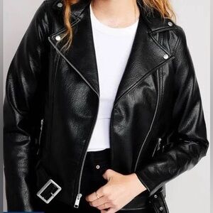 Black Vegan Leather Moto Jacket, size small